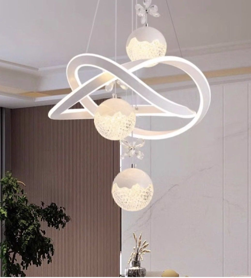 Modern Abstract LED Chandelier Pendant Light, 48cm Diameter, Adjustable Height, Crystal Accents