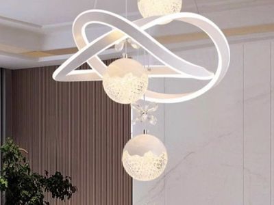 Modern Abstract LED Chandelier Pendant Light, 48cm Diameter, Adjustable Height, Crystal Accents