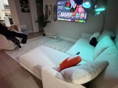 Modern Cream Sectional Couch Set + Chair & Ottoman