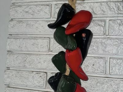Vintage Mexican Ristra Red & Green Ceramic Peppers