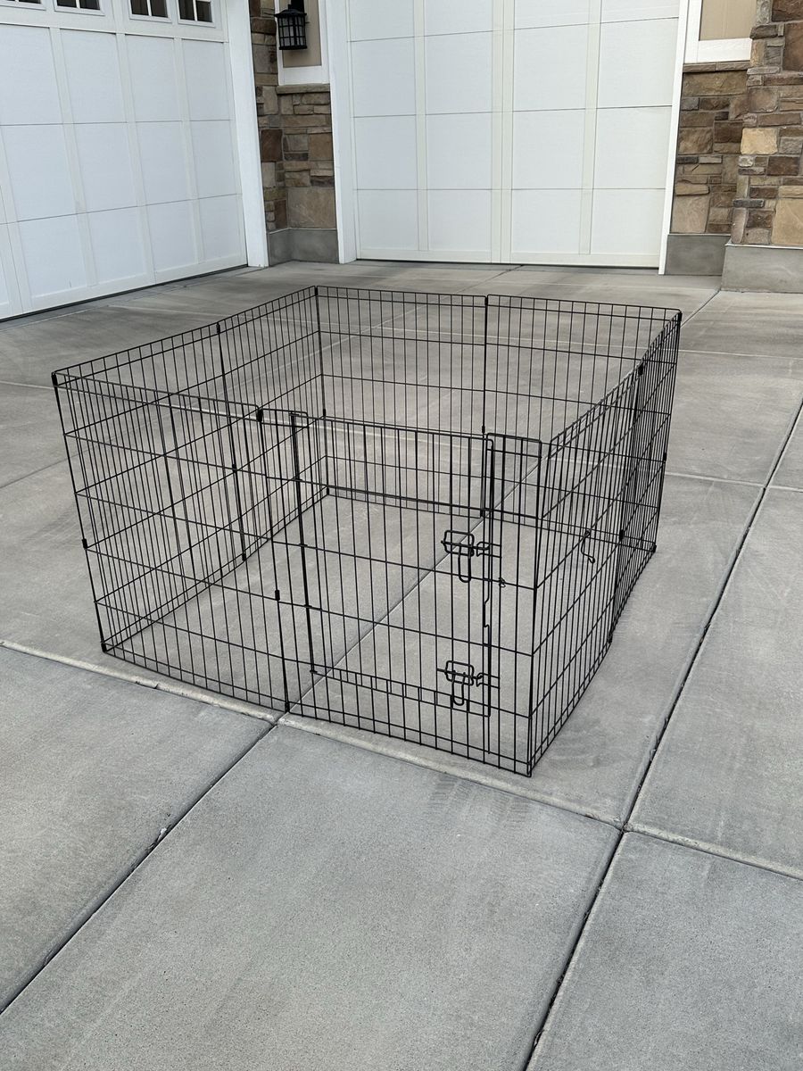 Black Wire Pet Playpen / Exercise Pen with Gate - Indoor/Outdoor Enclosure for Small to Medium Pets.