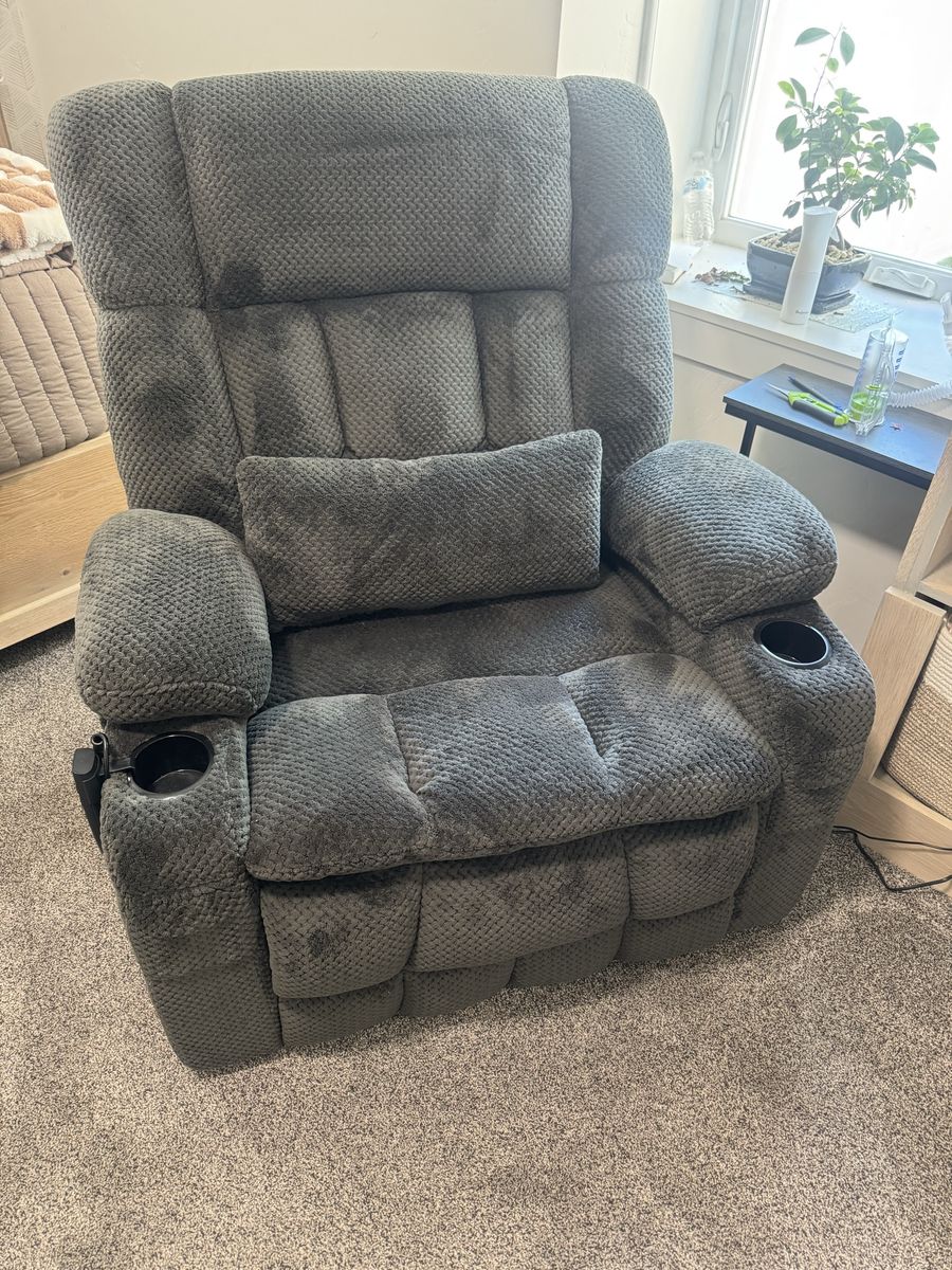 Infinite Position Power Lift Recliner Chair for Elderly & Adults, Dark Grey with massage and heat.