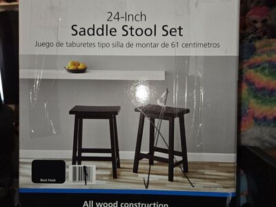 Brand new Mainstays Indoor 24" Counter Height Backless Saddle Wood Stool Set of 2 In Black