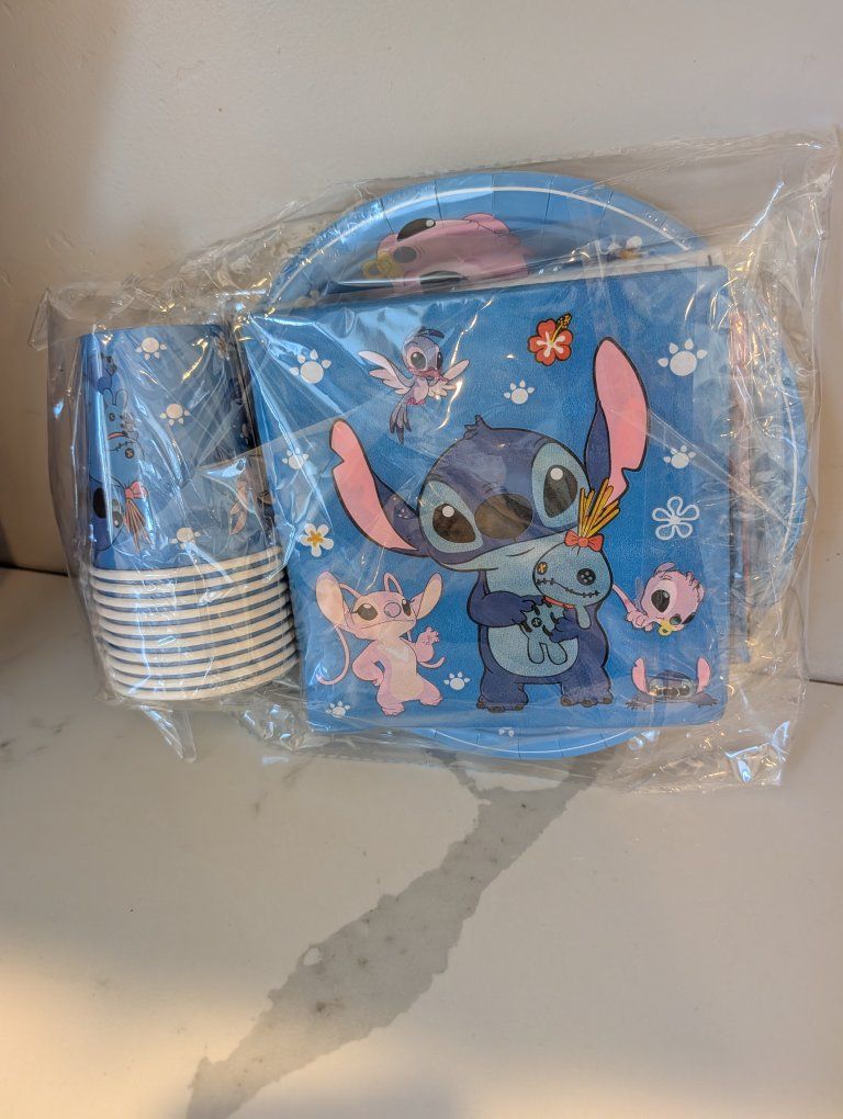 Disney Stitch Party Supplies Set - Plates, Napkins, & Cups