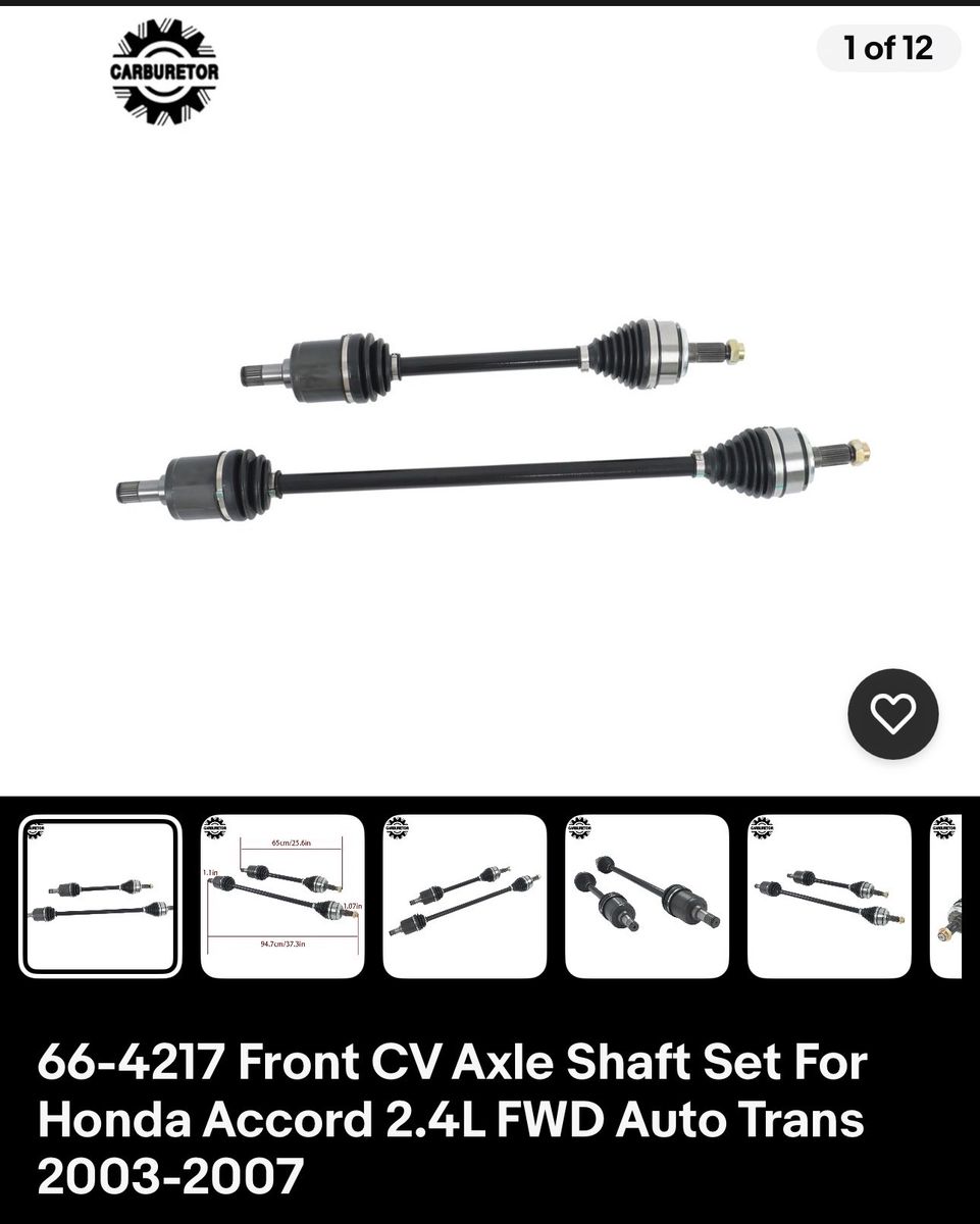 66-4217 Front CV Axle Shaft Set For Honda Accord 2.4L FWD Auto Trans 2003-2007