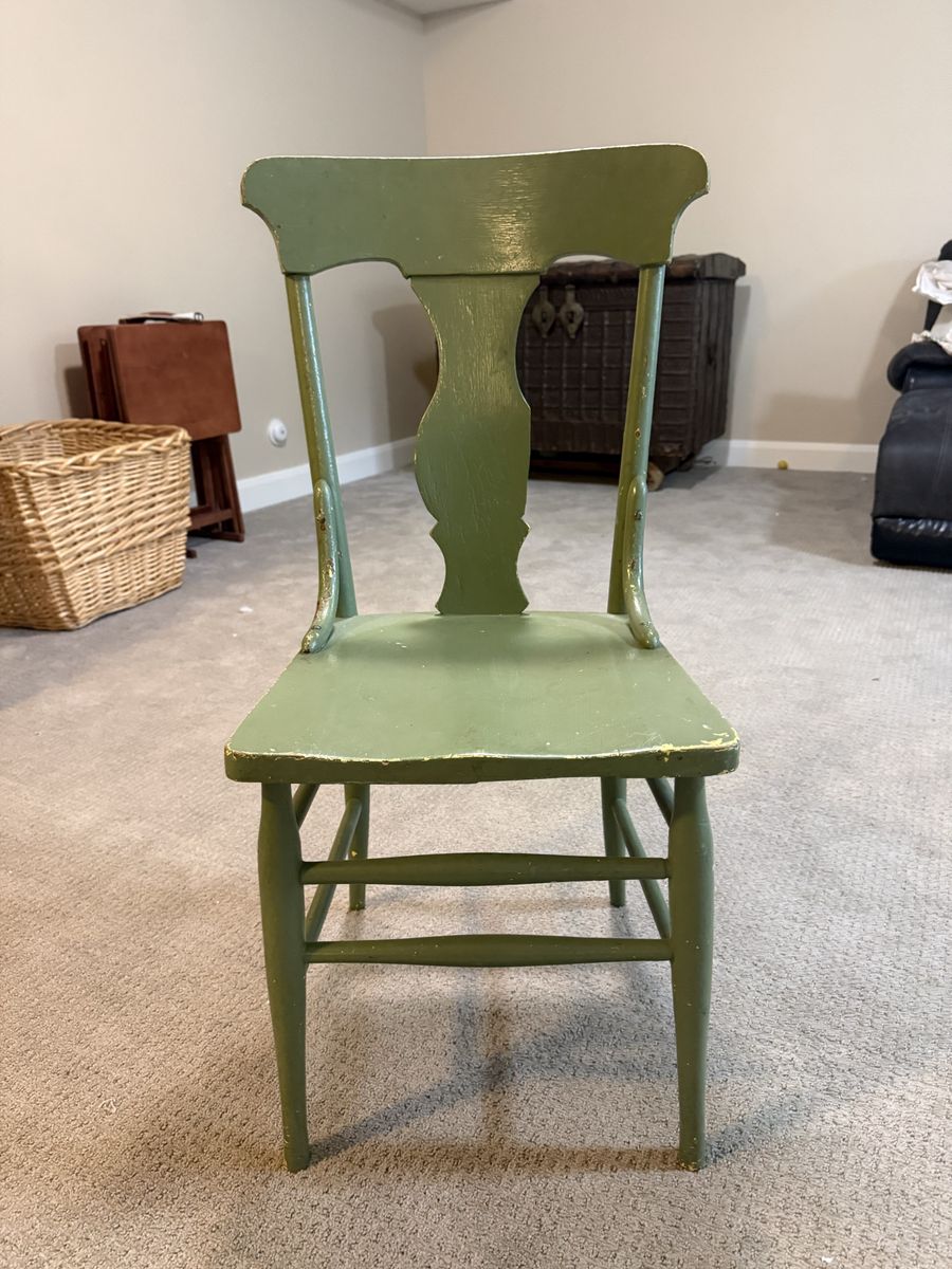 Vintage Green Fiddle Back Wooden Chair