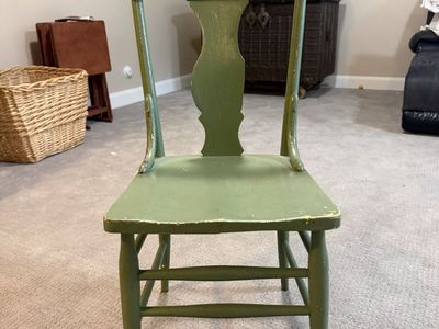 Vintage Green Fiddle Back Wooden Chair