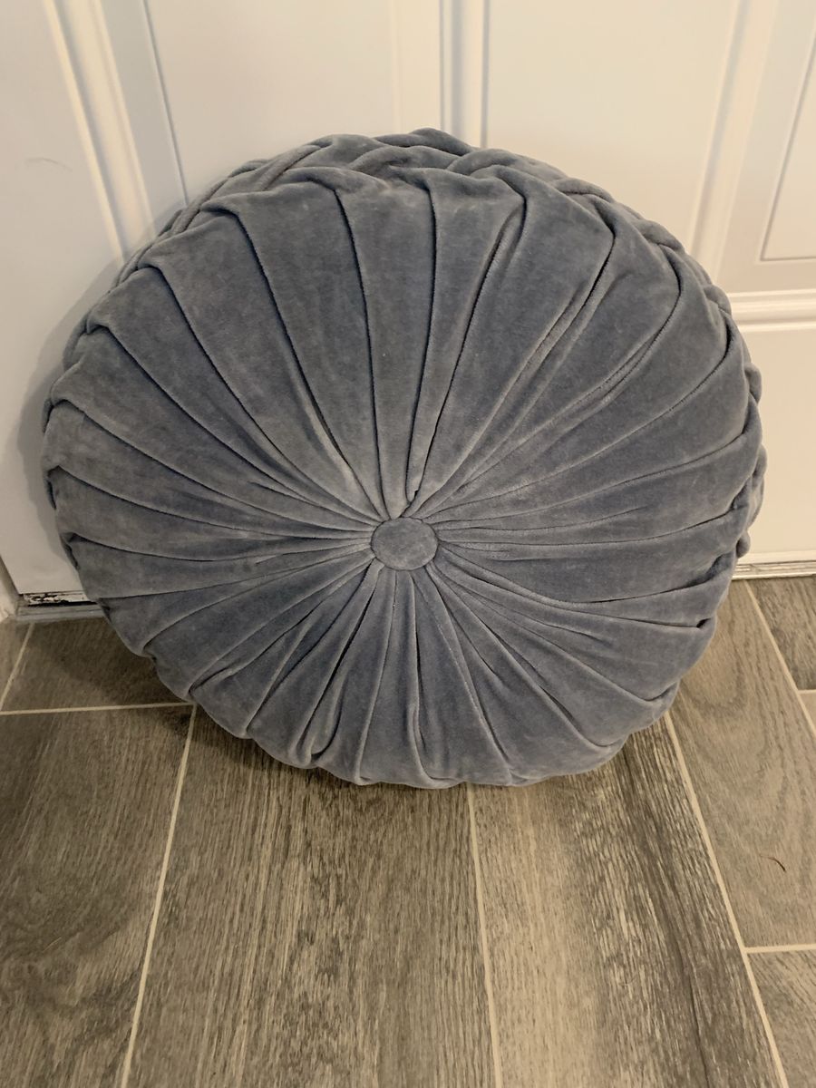 Gray Blue Pleated Round Velvet Accent Pillow