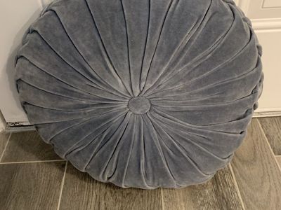 Gray Blue Pleated Round Velvet Accent Pillow