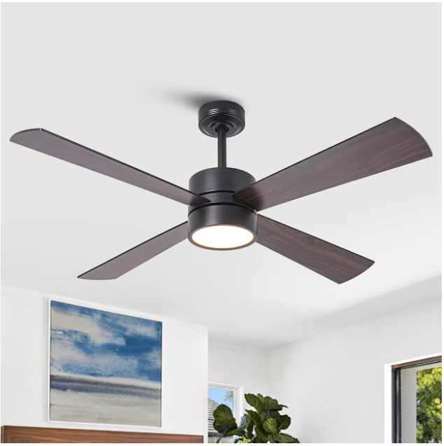 Parrot Uncle 52-in Matte Black with Matte Black/Walnut Blades RGB LED Smart Fan