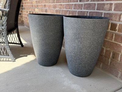 Pair of Large Tapered Outdoor Planters - Grey Speckled Finish, Durable Resin