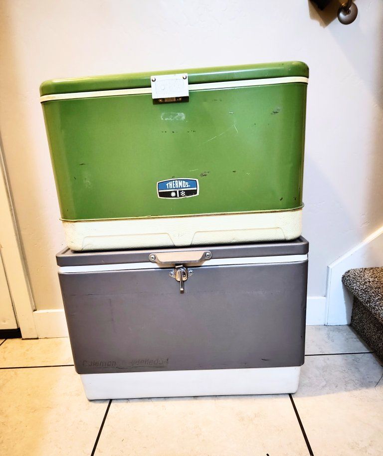 Vintage Thermos and Coleman Coolers - CASH