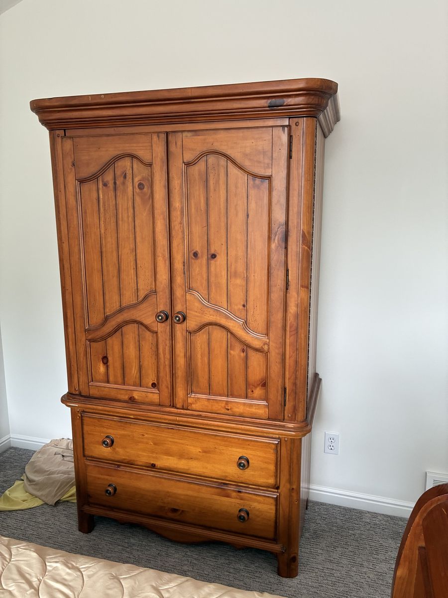Rustic Wooden Armoire Dresser Combo with Two Bottom Drawers