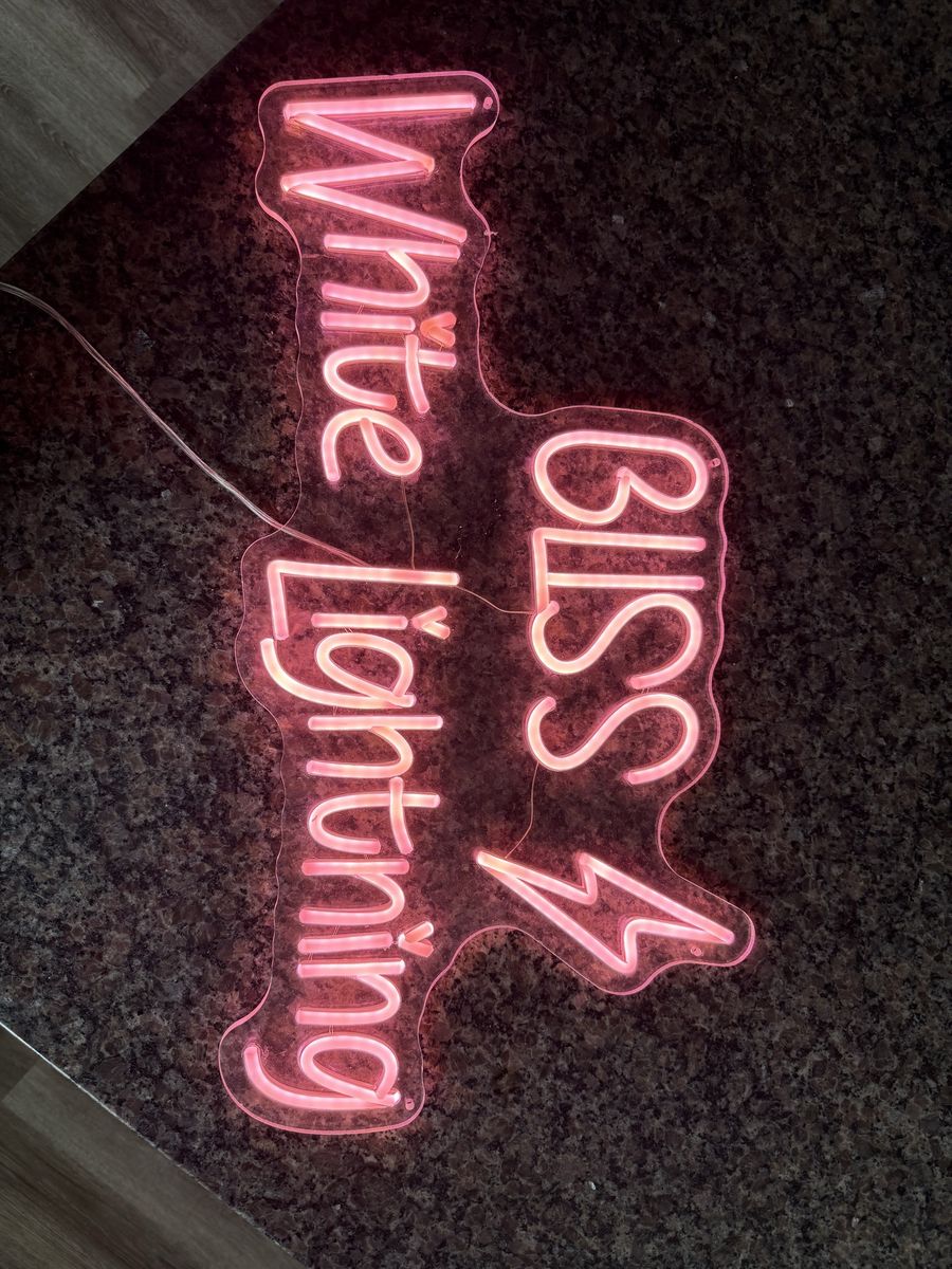 Pink LED Neon Style Sign - Bliss White Lightning with Clear Acrylic Backing