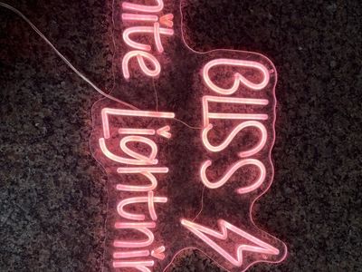 Pink LED Neon Style Sign - Bliss White Lightning with Clear Acrylic Backing