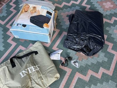 Like New! Intex Raised Downy Air Mattress, Queen Size, 56cm Height with Built-in Electric Pump