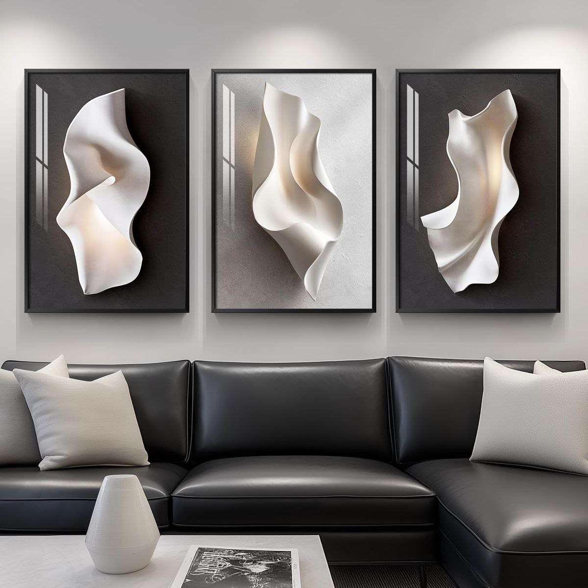 New Framed New Modern Black and White Abstract Wall Art for Living Room, Large 3 Piece Bright Style