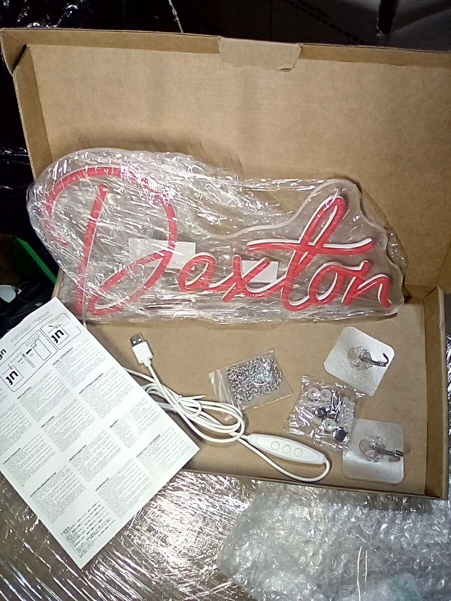 Red LED Neon Sign - DAXTON, with Hardware