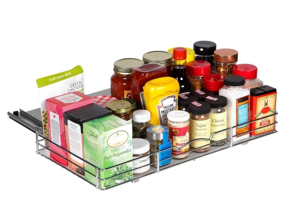Pull-Out Cabinet Spice Rack Organizer, 20⅜W x 10½D x 2¾H, Chrome