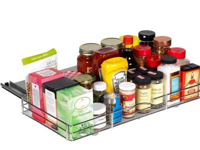 Pull-Out Cabinet Spice Rack Organizer, 20⅜W x 10½D x 2¾H, Chrome