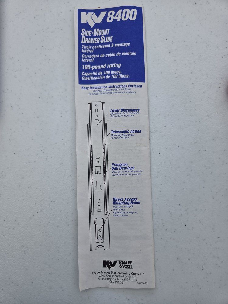 Knape & Vogt KV 8400 Side-Mount Drawer Slides & Mounting Hardware Lot