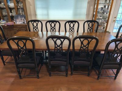 Large dining room table and 10 chairs