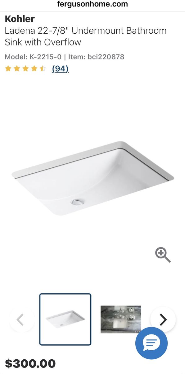 Kohler 2215-0 White undermount bathroom sink