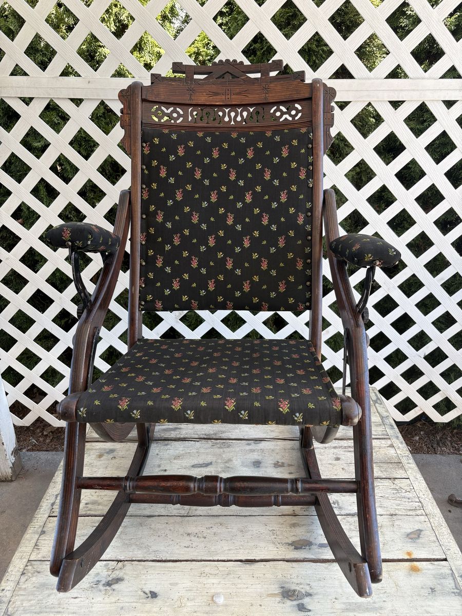 Antique Victorian Eastlake Folding Rocking Chair – Adjustable Arms