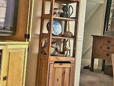 Solid Wood Tall Narrow Display Cabinet with Shelves & Storage Door - Rustic Oak Finish