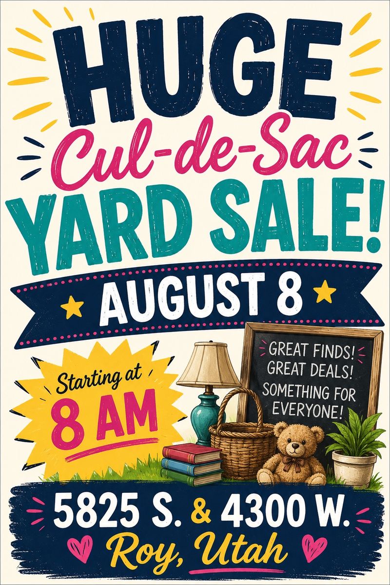 Huge Cul-de-Sac Yard Sale - August 8 at 8 AM in Roy, UT