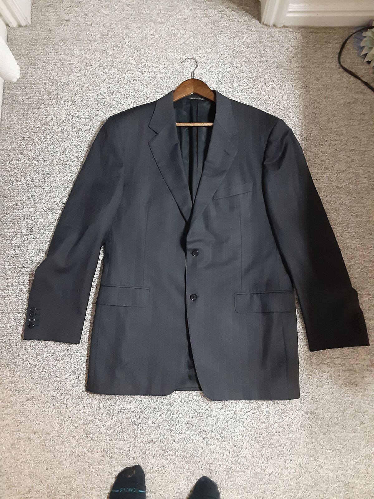 Canali Black Pinstripe Super 120's Wool 2 Piece Suit Men's EU 54 L