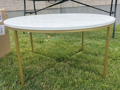 Round Coffee Table with White Faux Marble Top and Gold Metal Legs