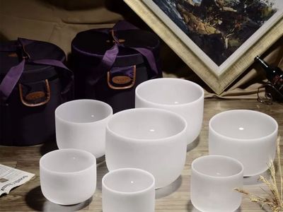 7-Piece Frosted Quartz Crystal Singing Bowl Set with Carrying Cases and Accessories