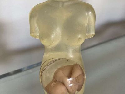 Vintage Pregnant Woman ORIGINAL KEYCHAIN with Baby