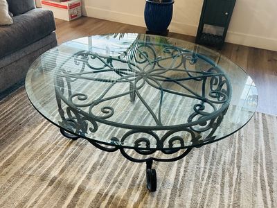 Wrought Iron & Glass Coffee, End, & Console Table Set - 3 Pc Living Room Furniture