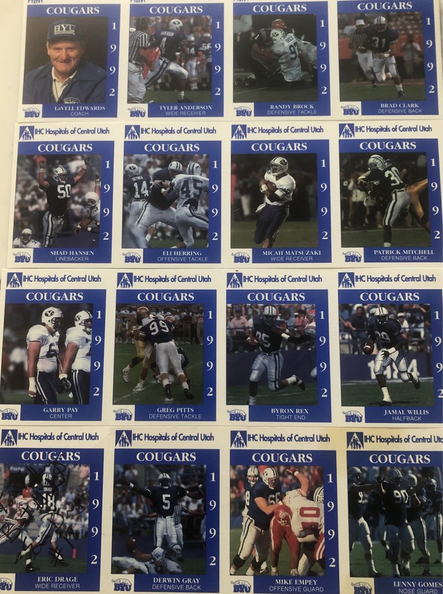 Vintage 1992 BYU Cougars Football Cards - IHC Hospitals Promo Set - Lavell Edwards & More!