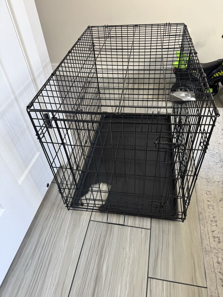 ZENSTYLE High Quality 36" Durable Dog Crate Kennel Folding Pet Cage 2 Door with Tray Indoor Pet Safe House - Black