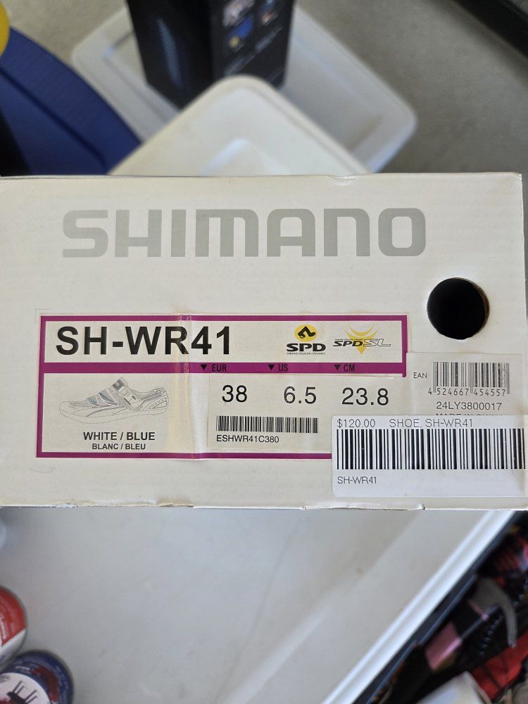Shimano SH-WR41 Women's SPD/SPD-SL Cycling Shoes - White/Blue, Size US 6.5 / EUR 38
