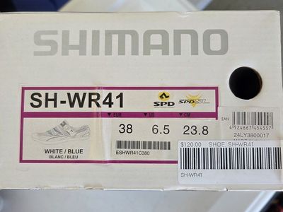 Shimano SH-WR41 Women's SPD/SPD-SL Cycling Shoes - White/Blue, Size US 6.5 / EUR 38