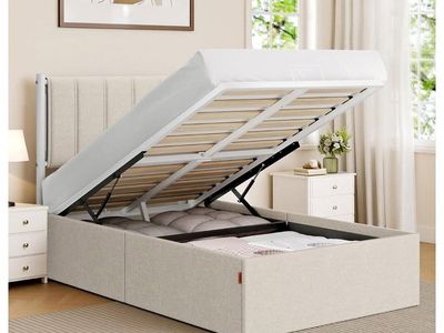 VASAGLE Lift Up Storage Bed Frame Twin Size, Hydraulic Platform Bed, with Upholstered Headboard, 550 lb Weight Capacity, No Box