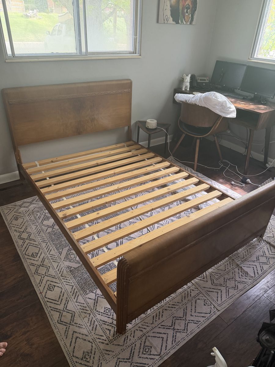 Solid Wood Full Bed Frame — Mid Century Style