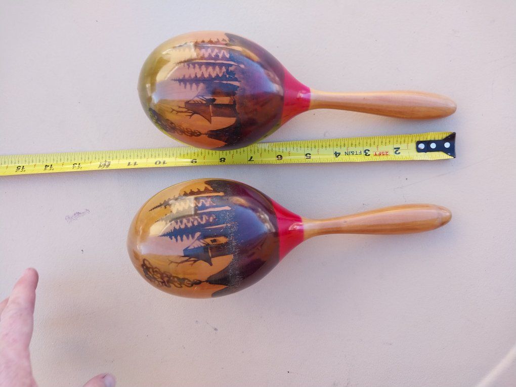 Pair of Hand Painted Wood Maracas Percussion Instr