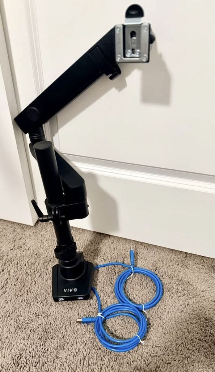 VIVO Single Monitor Arm Desk Mount with USB Ports and Blue Ethernet Cables