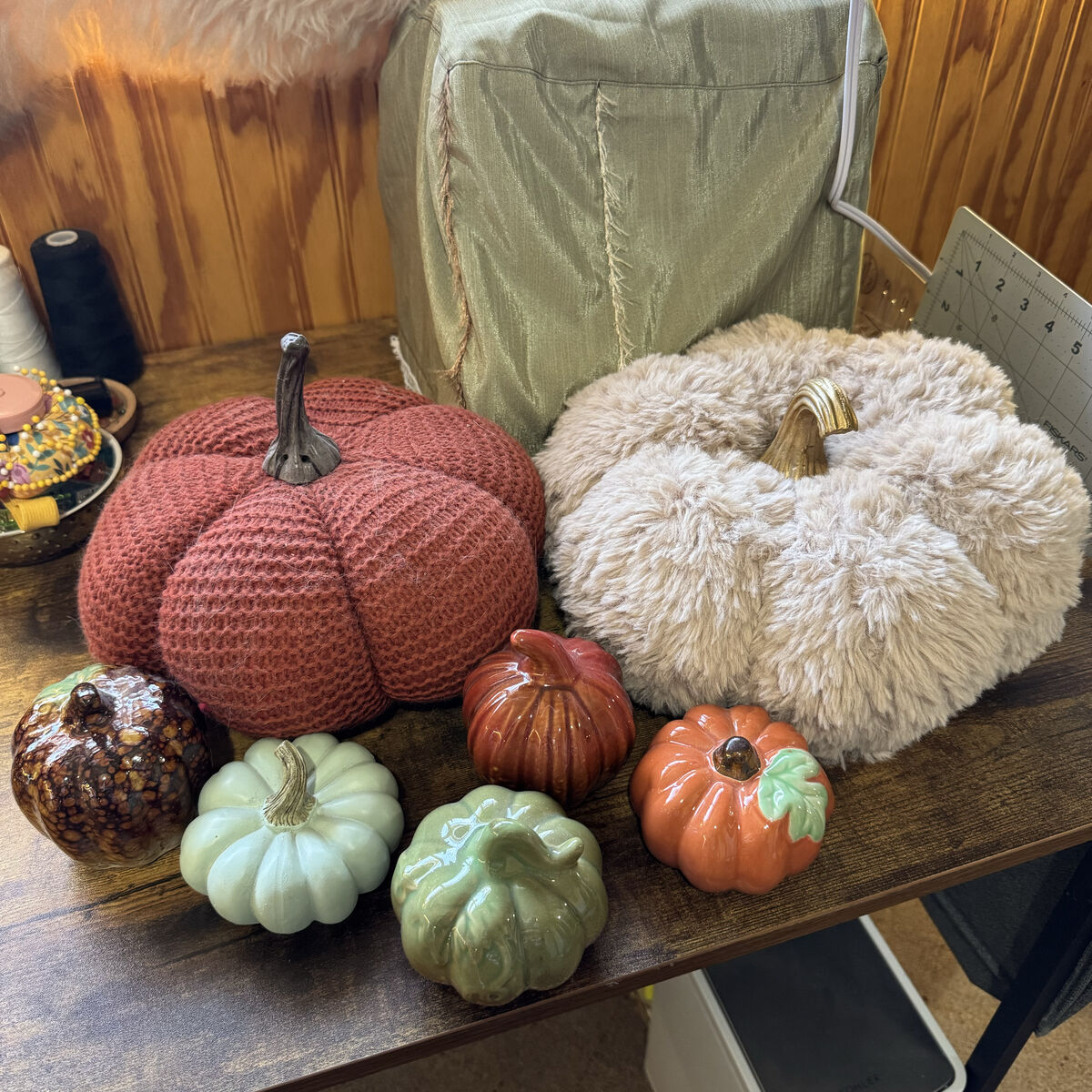 Plush And Ceramic Pumpkin Decor