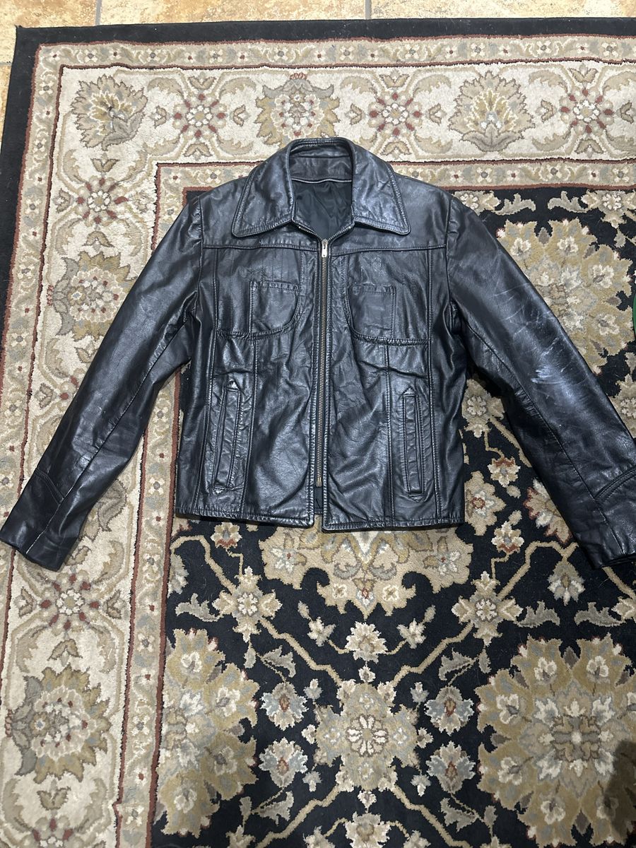 Vintage Black Genuine Leather Zip-Front Jacket - Size 38