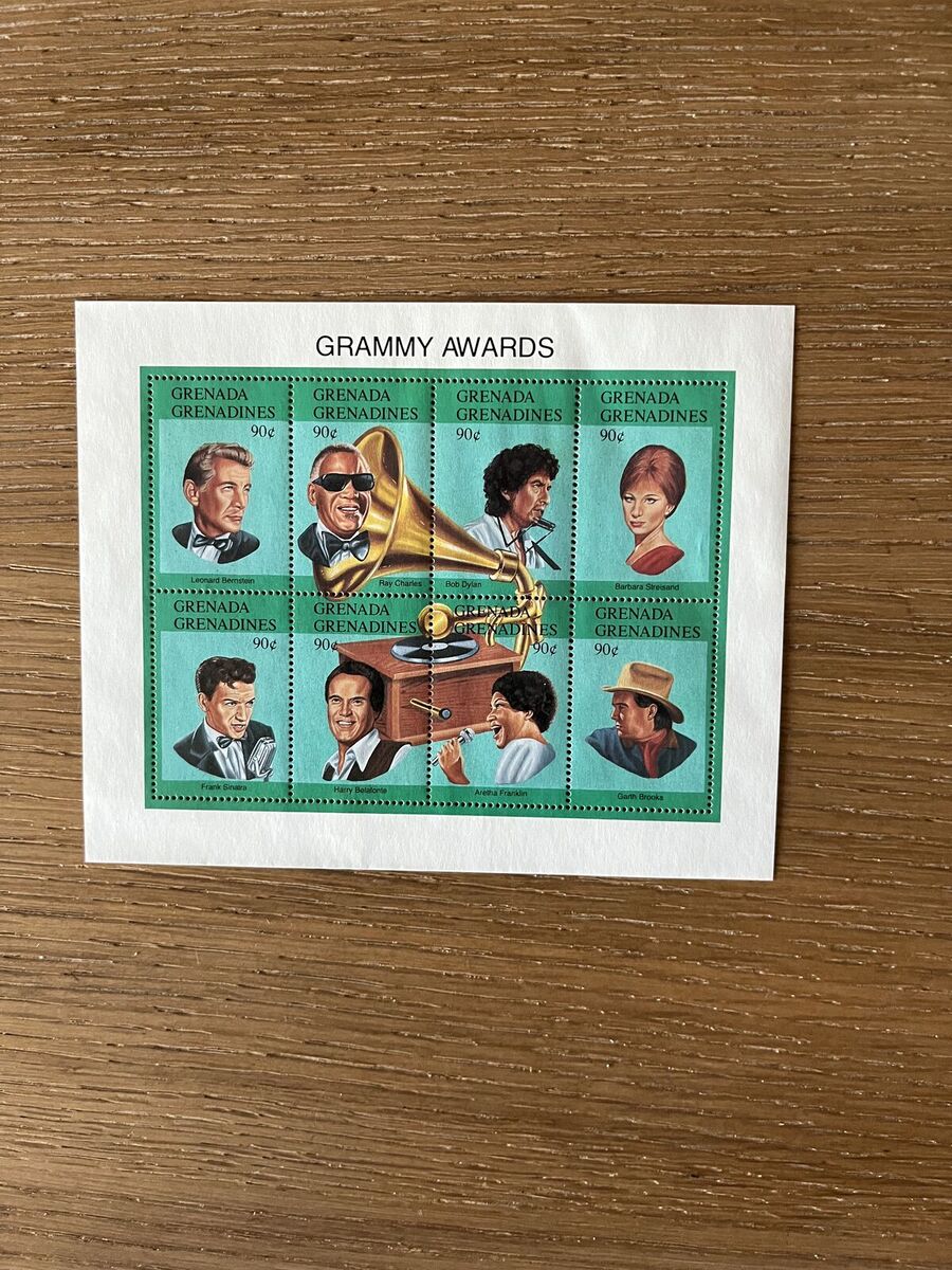 Grammy Awards Stamps - 8 total - Bernstein, Charles, Dylan, Streisand, Sinatra, Belafonte, A. Franklin & G. Brooks - NEW