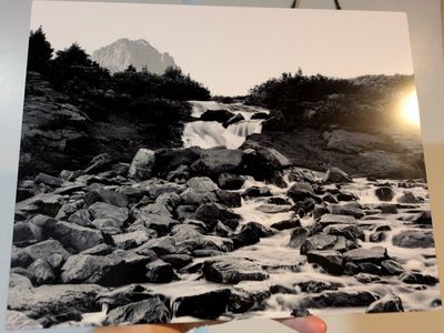 11x14" B&W semi-gloss metallic print of lower Red Castle Falls w/ redcastle in background