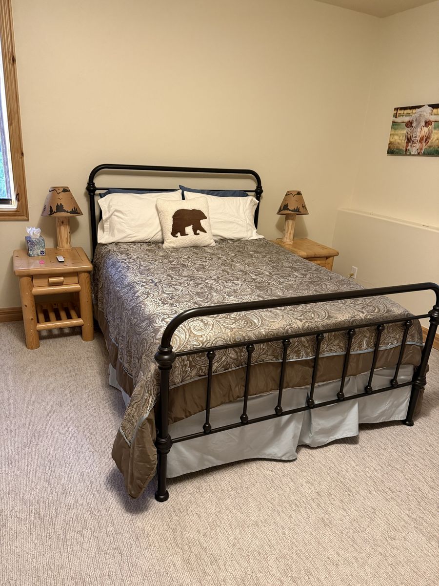 Queen Size Black Metal Bed Frame with New Queen Mattress