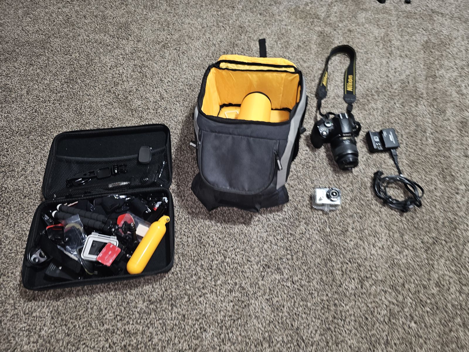 Nikon D40 DSLR Camera Bundle with older GoPro, Carrying Bag, and Accessories