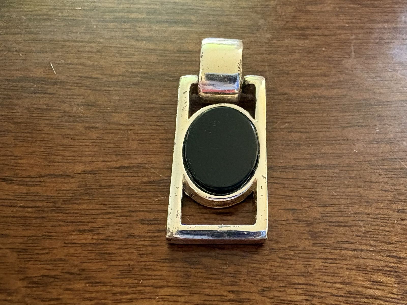 Silver Tone Rectangle Pendant w/ Black Oval Inside